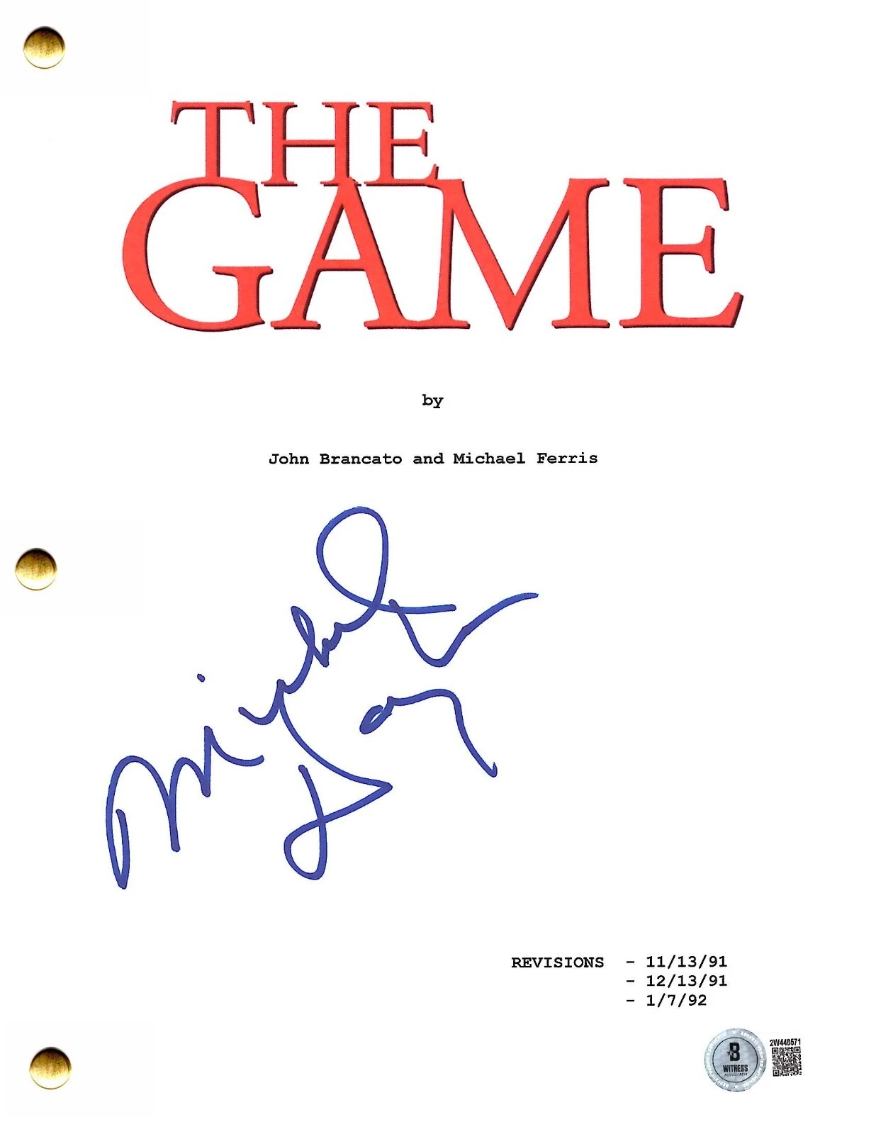 Michael Douglas Signed The Game Full Script Authentic Autograph Beckett Witness