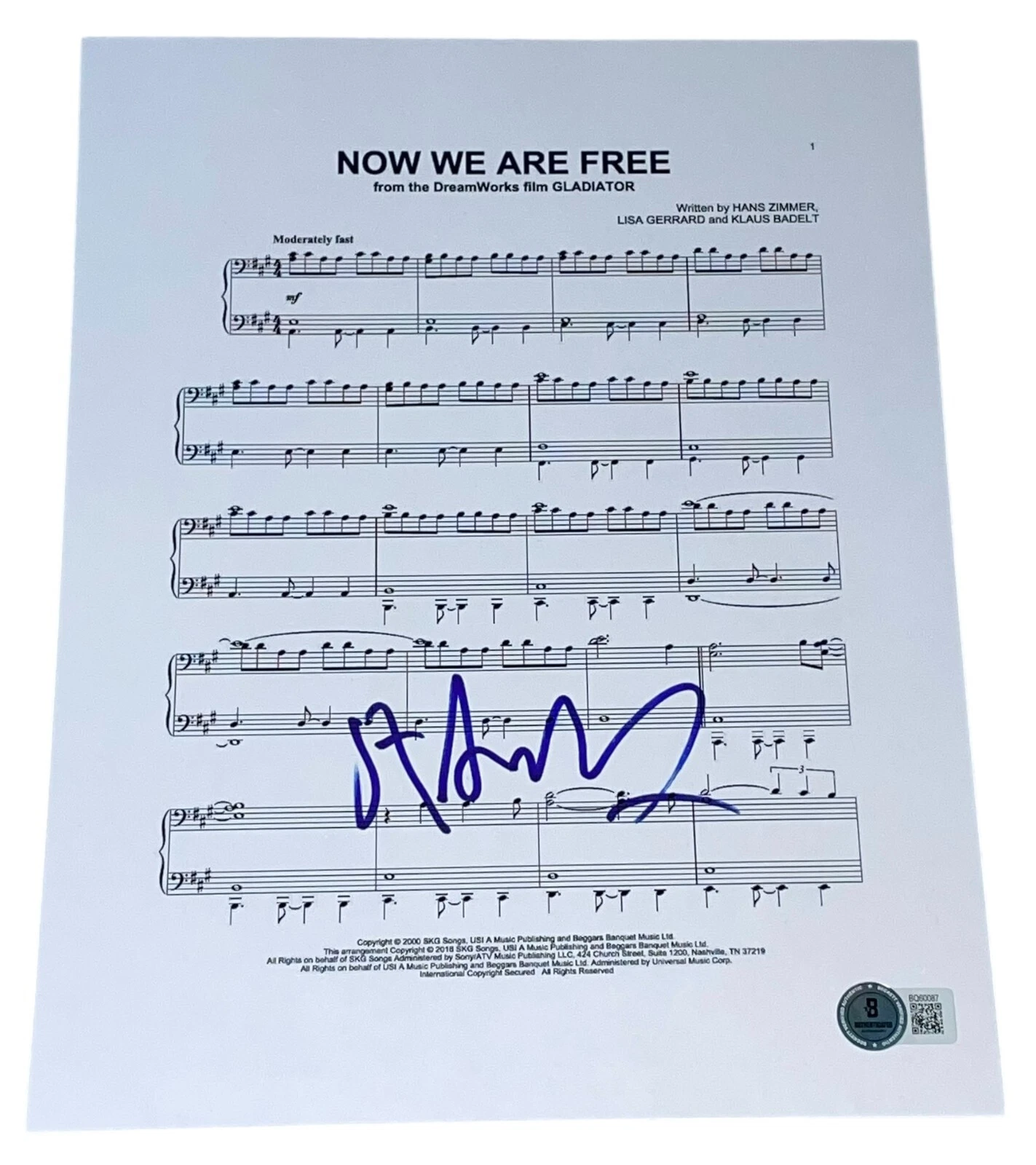 Hans Zimmer Signed Autograph Sheet Music 
