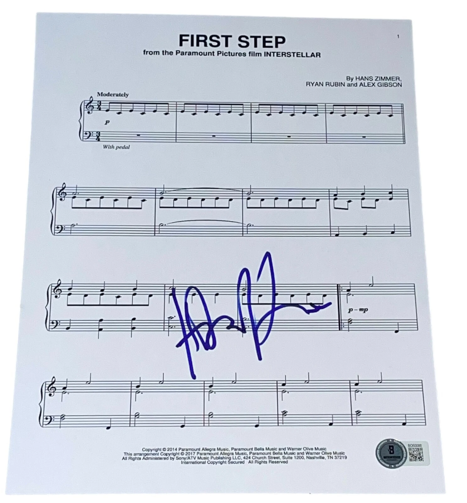 Hans Zimmer Signed Autograph Sheet Music 