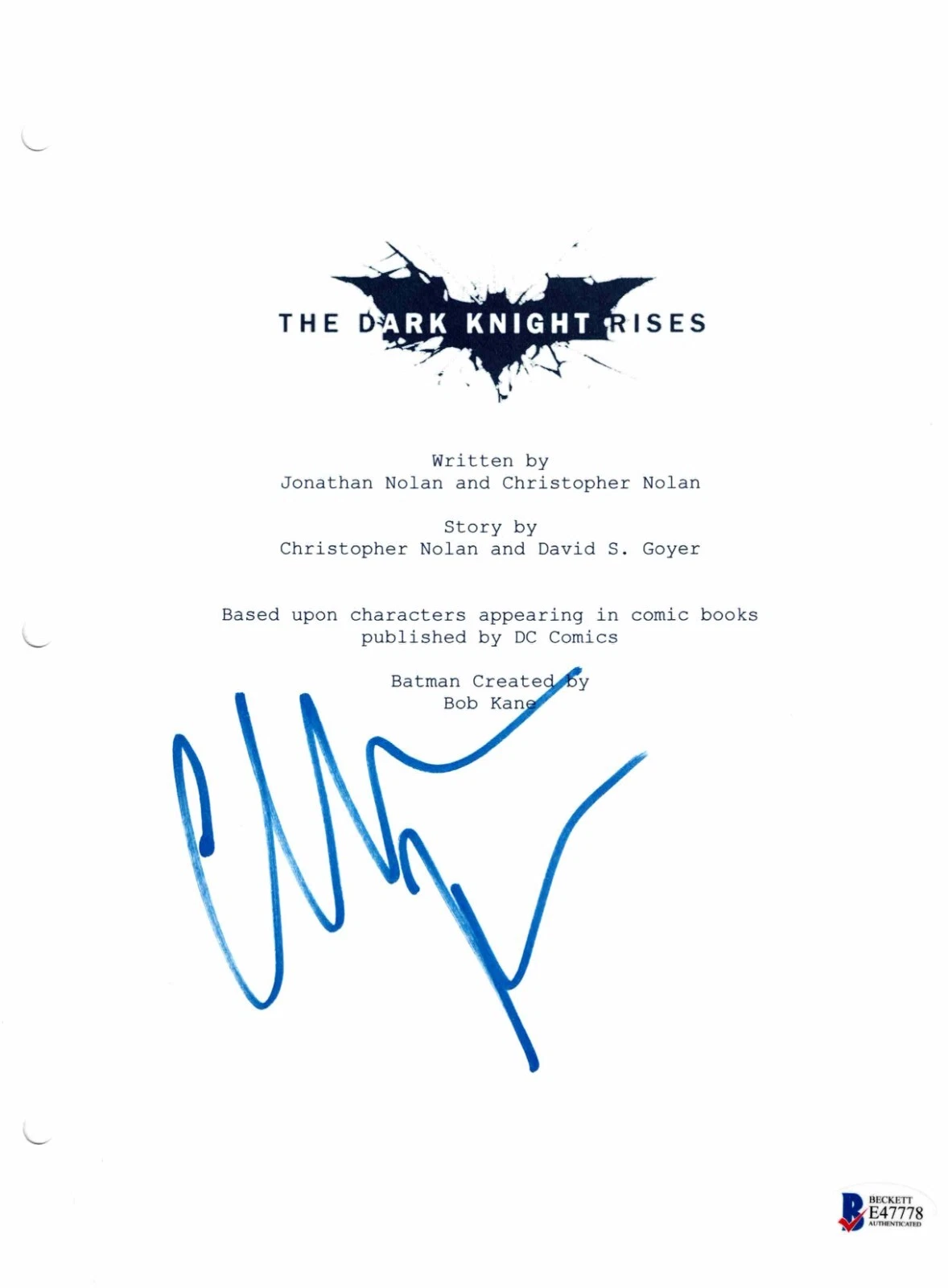 CHRISTIAN BALE SIGNED THE DARK KNIGHT RISES SCRIPT BECKETT BAS AUTOGRAPH AUTO A