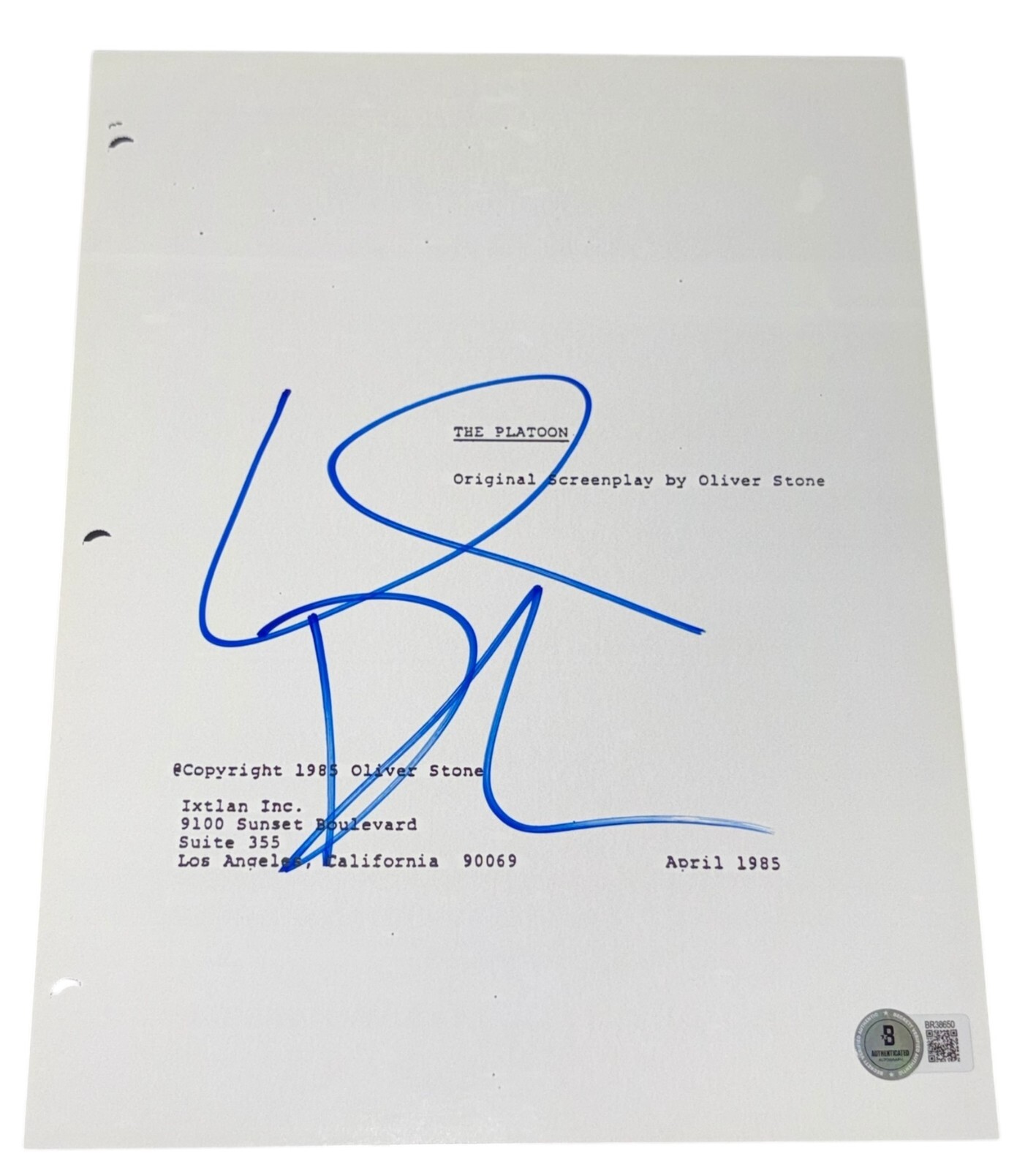 Willem Dafoe Signed Autograph Platoon Full Movie Script Screenplay Beckett BAS