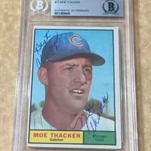 1961 TOPPS MOE THATCHER #12 CUBS SIGNED CARD BECKETT AUTHENTIC AUTO VINTAGE