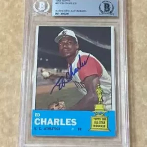 1963 TOPPS ED CHARLES #67 A'S SIGNED CARD BECKETT AUTHENTIC AUTO VINTAGE