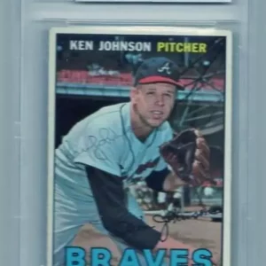 1967 TOPPS KEN JOHNSON BRAVES VINTAGE SIGNED CARD BECKETT AUTHENTIC AUTOGRAPH