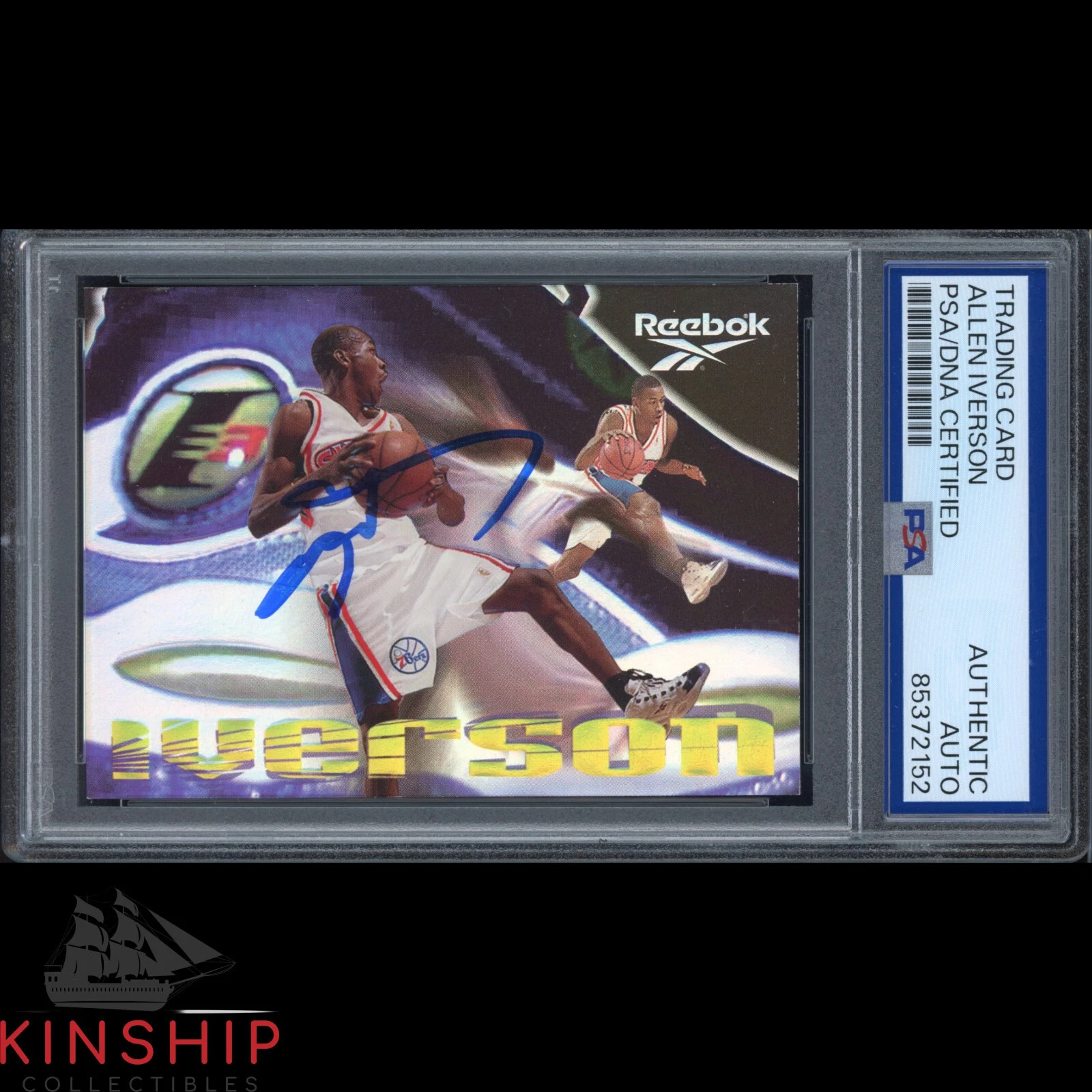 Allen Iverson signed 1997 Skybox Reebok Trading Card PSA DNA Slabbed Auto C3563