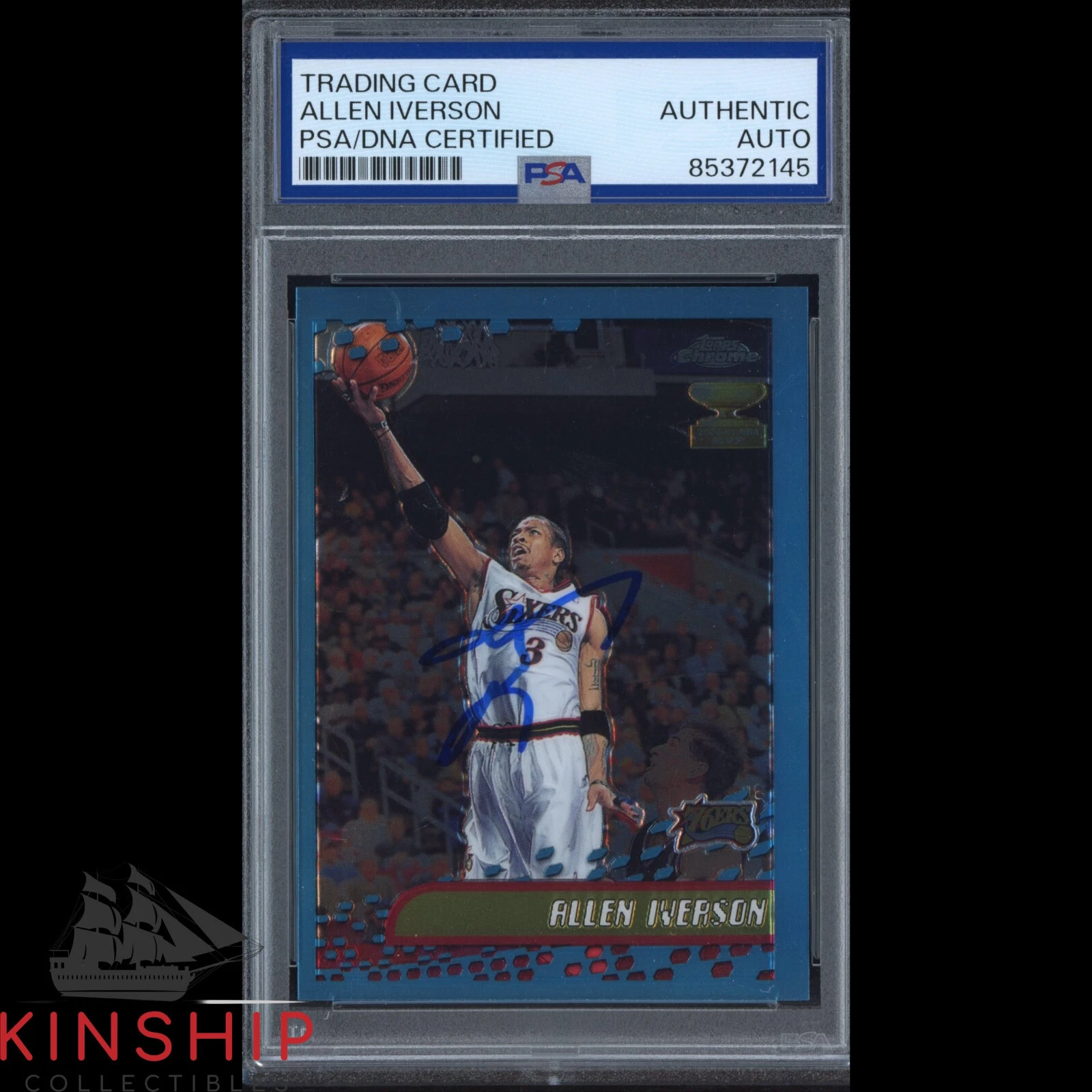 Allen Iverson signed 2002 Topps Chrome Card PSA DNA Slab 76ers HOF Auto C3568