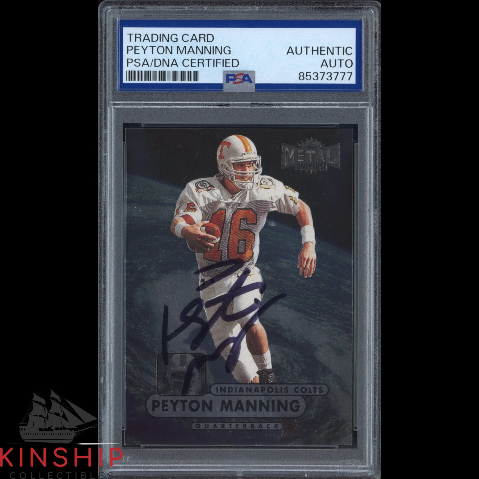 Peyon Manning signed 1998 Skybox Metal Universe Rookie Card PSA Slab Auto C3586