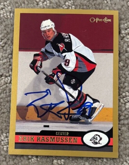 1999-00 O-Pee-Chee Erik Rasmussen #64 signed autographed card Buffalo Sabres