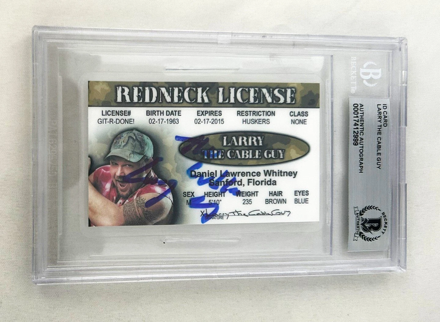 Larry The Cable Guy Signed License Beckett BAS COA