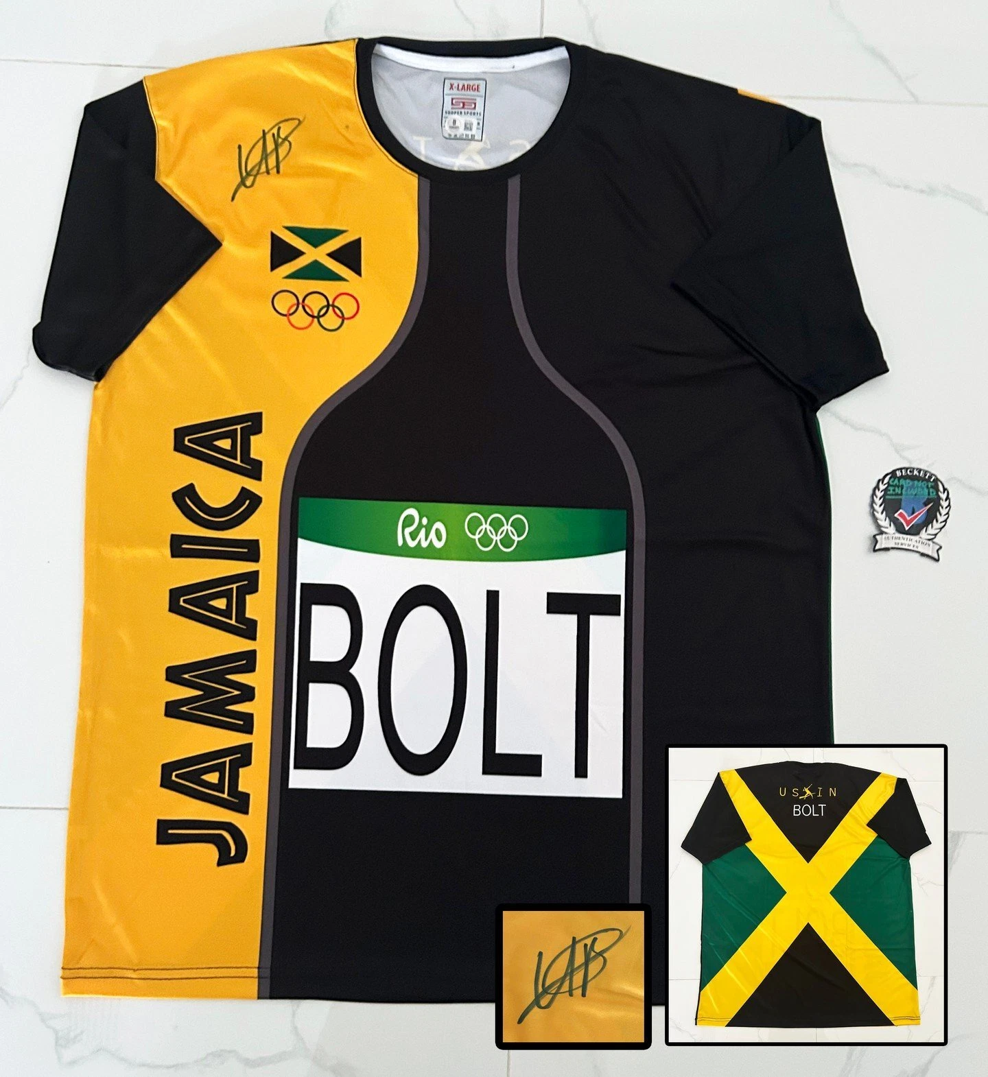 USAIN BOLT SIGNED JERSEY 2016 RIO OLYMPICS FASTEST MAN ALIVE BECKETT BAS 2 COA COLLECTIBLE MEMORABILIA