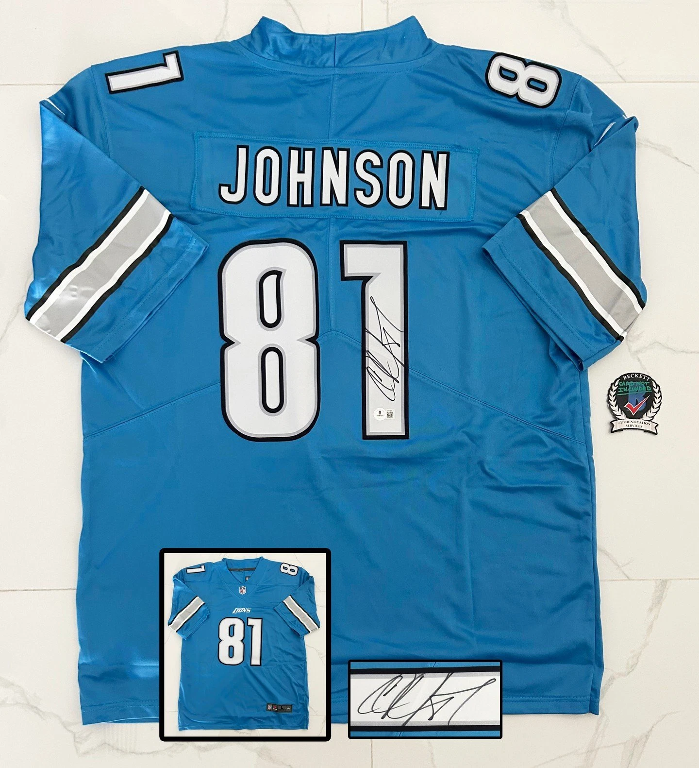 Detroit Lions Calvin Johnson Signed Jersey Beckett BAS COA