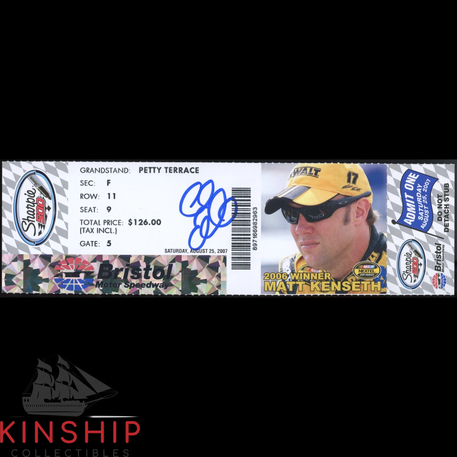 Carl Edwards signed 2007 Sharpie 500 Ticket JSA COA NASCAR Auto Winner Z2125