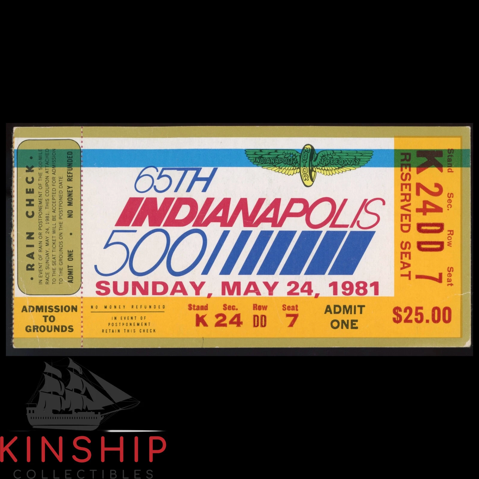 1981 INDIANAPOLIS 500 TICKET UNSIGNED 65TH INDY 500 RACE WINNER BOBBY UNCER U353 COLLECTIBLE MEMORABILIA