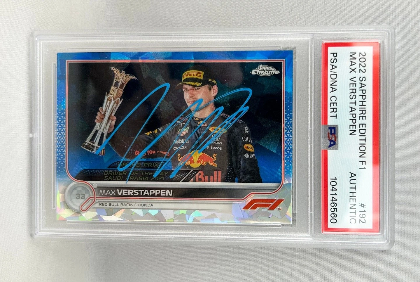 Max Verstappen Signed Card 2022 Topps Chrome Saphire #192 PSA/DNA COA