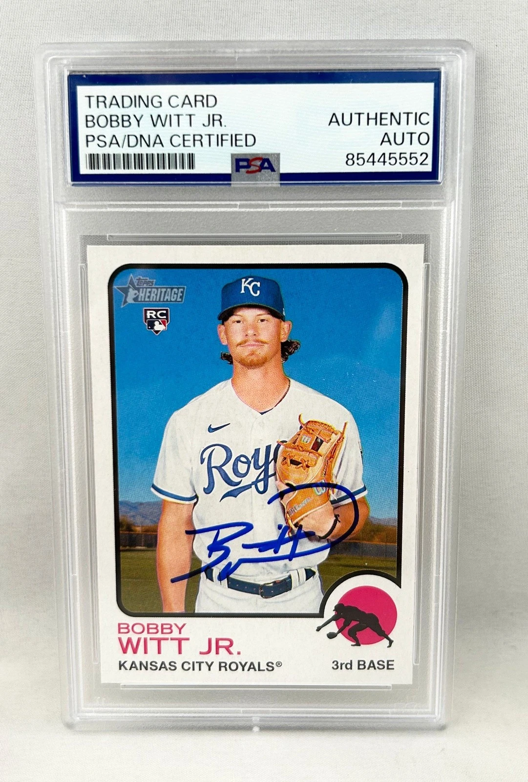 Bobby Witt Jr Signed Rookie Card 2022 Topps Heritage #520 PSA/DNA COA