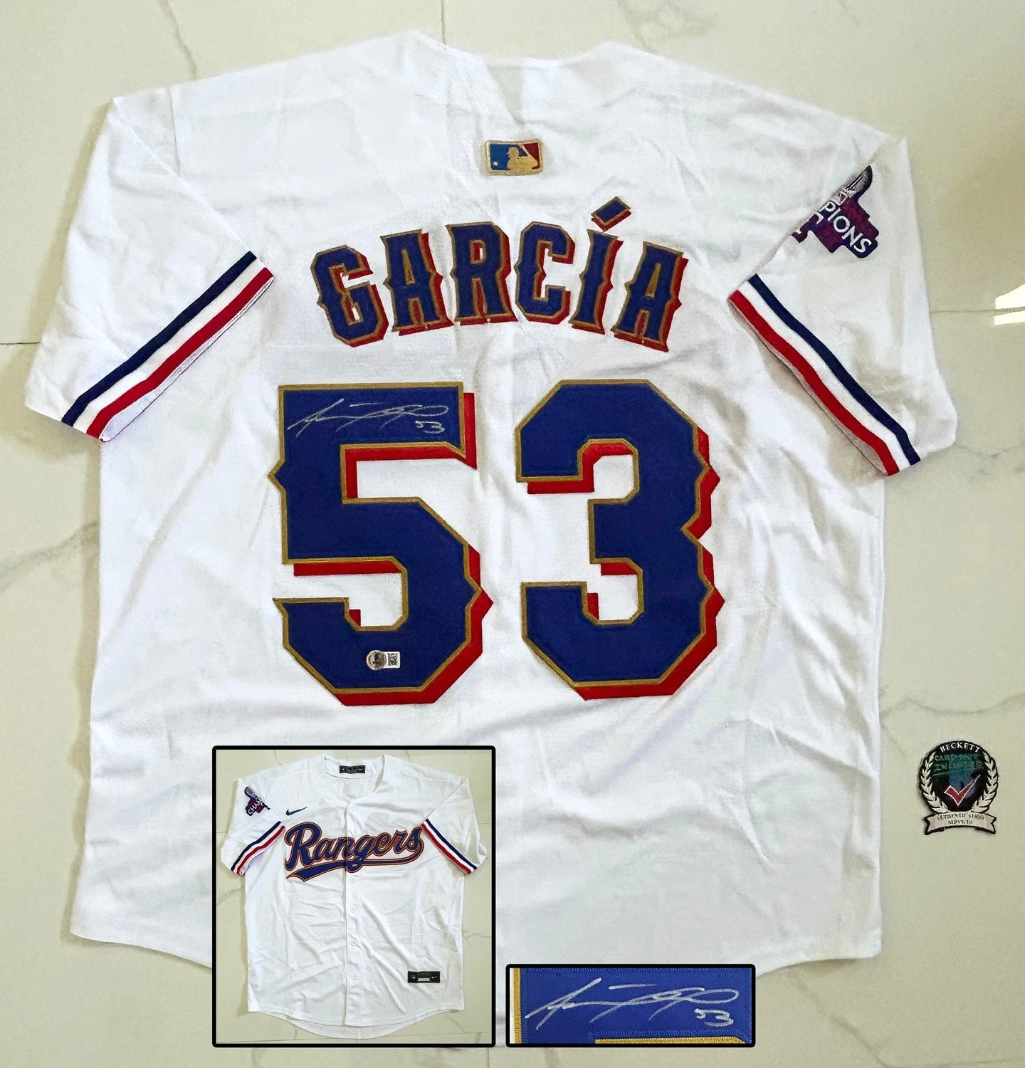Adolis Garcia Signed Jersey Texas Rangers Beckett BAS 4 COA