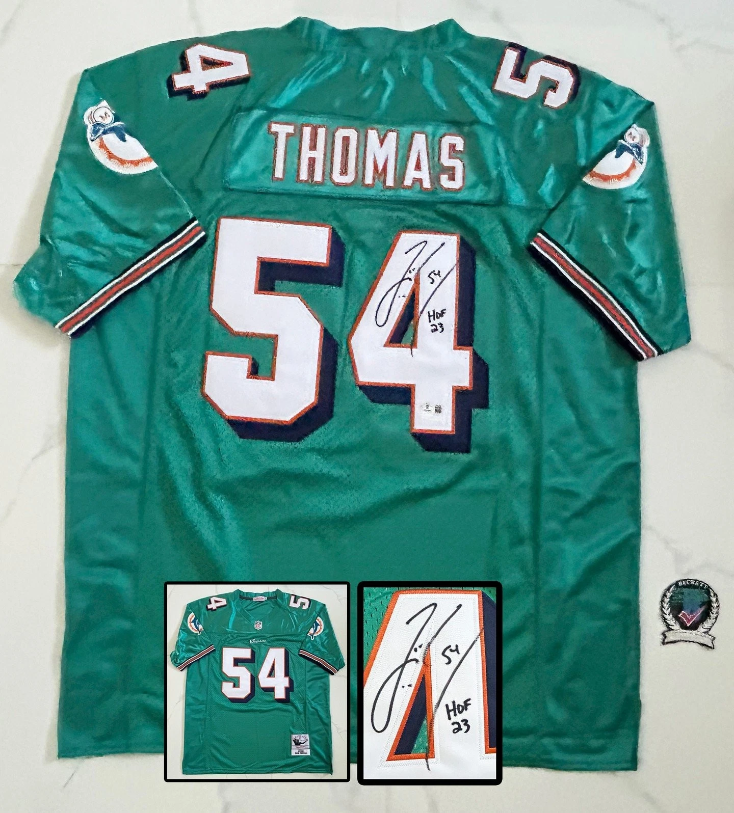 ZACH THOMAS SIGNED JERSEY MIAMI DOLPHINS BECKETT BAS COA COLLECTIBLE MEMORABILIA