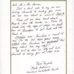 1988 Providence College Shaquille O'Neal Handwritten Recruitment Letter