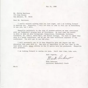 1988 Providence College Shaquille O'Neal Recruitment Letter