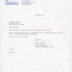 1988 University of Connecticut Shaquille O'Neal Recruitment Letter