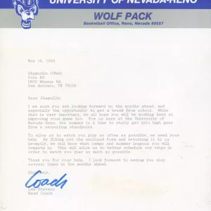 1988 University of Nevada-Reno Shaquille O'Neal Recruitment Letter