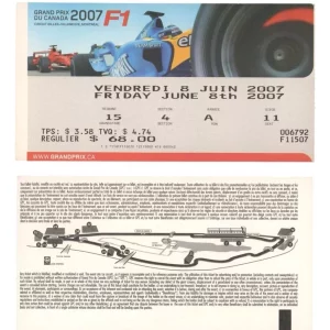 2007 Canadian Grand Prix Lewis Hamilton Practice 1st F1 Win Rookie Ticket Stub