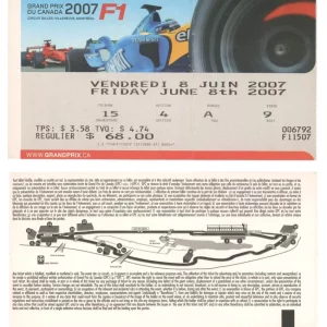 2007 Canadian Grand Prix Lewis Hamilton Practice 1st F1 Win Rookie Ticket Stub