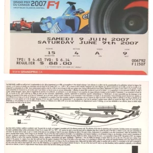 2007 Canadian Grand Prix Lewis Hamilton Qualifying 1st F1 POLE Win Ticket Stub