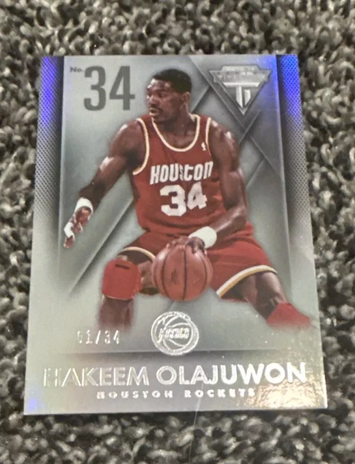 2013-14 Panini Titanium Jersey Number 1/34 Hakeem Olajuwon #184 HOF FIRST ONE