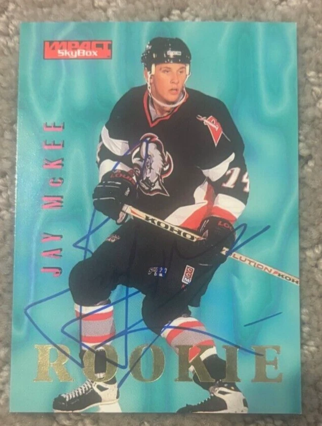 1996-97 SkyBox Impact Buffalo Sabres Card #154 Jay McKee signed autographed