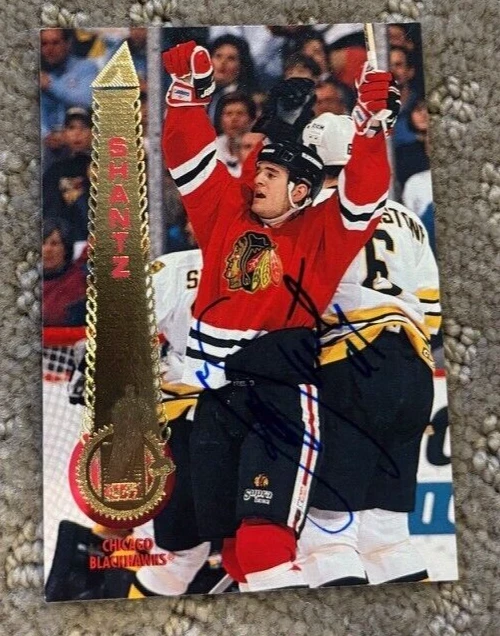 1994-95 Pinnacle #458 Jeff Shantz signed autographed card Chicago Blackhawks