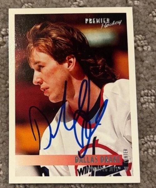 1994-95 OPC Premier Jets Hockey Card #64 Dallas Drake signed autographed card