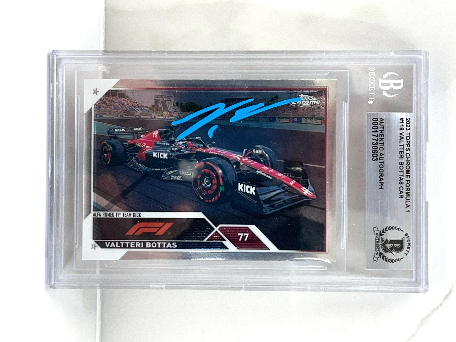 VALTTERI BOTTAS SIGNED 2023 TOPPS CHROME CARD F1 FORMULA BECKETT ENCAPS