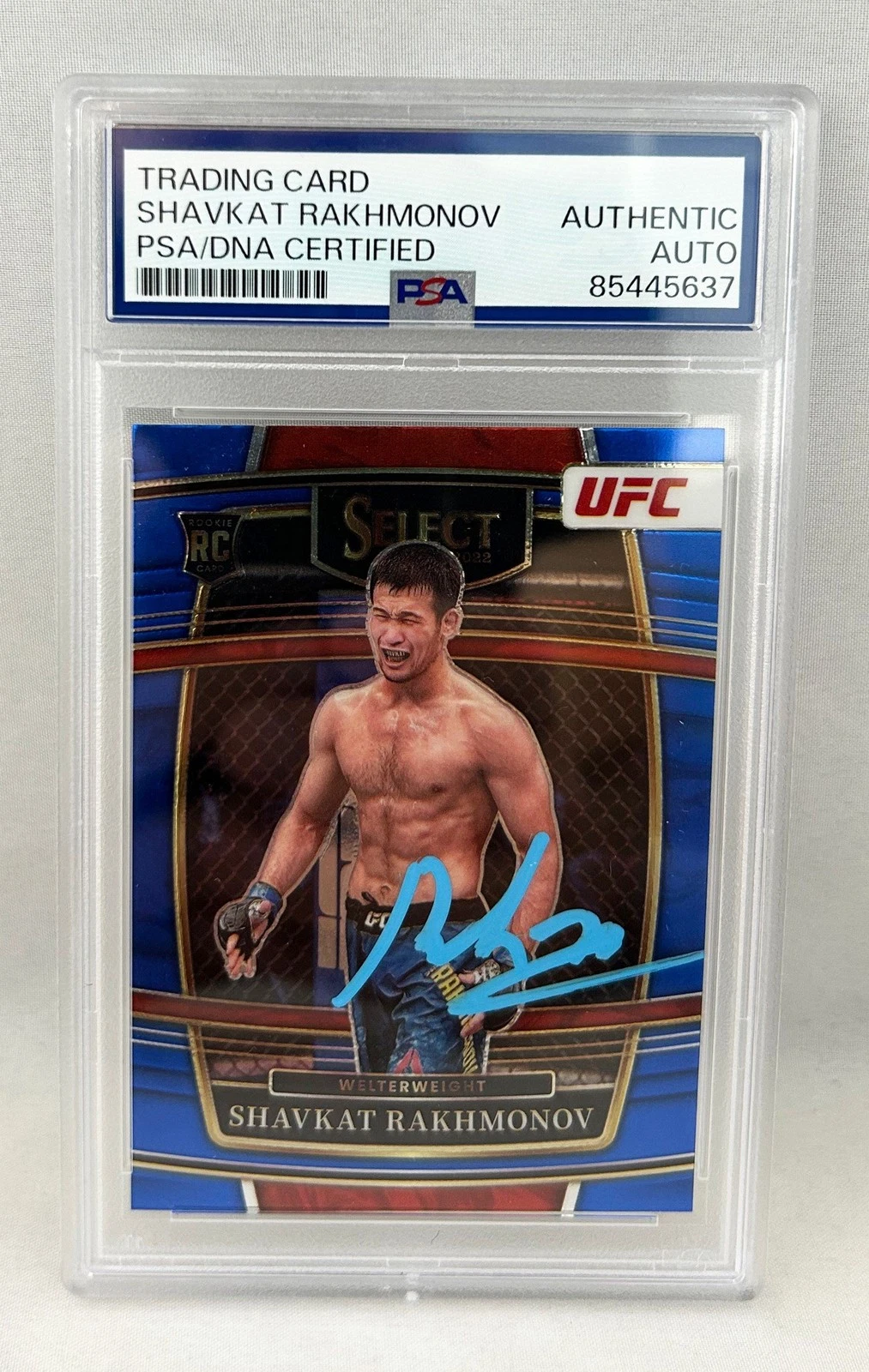Shavkat Rakhmonov Signed Rookie Card 2022 Panini Select Blue #84 PSA/DNA COA