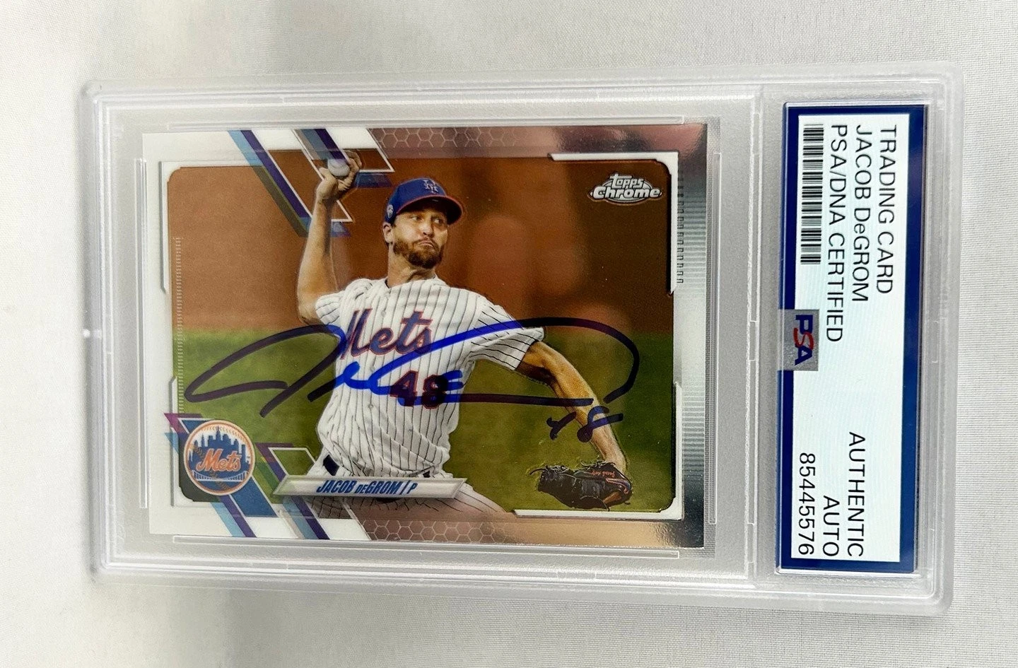 Jacob Degrom Signed Card 2021 Topps Chrome #12 PSA/DNA COA