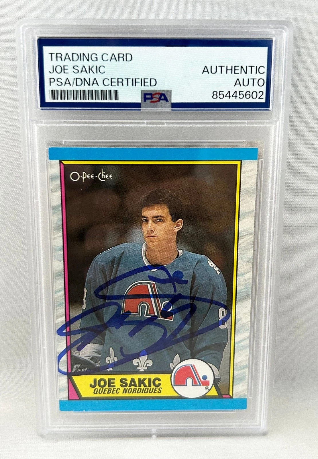 Joe Sakic Signed Rookie Card 1989-90 O-Pee-Chee #113 PSA/DNA 2 COA