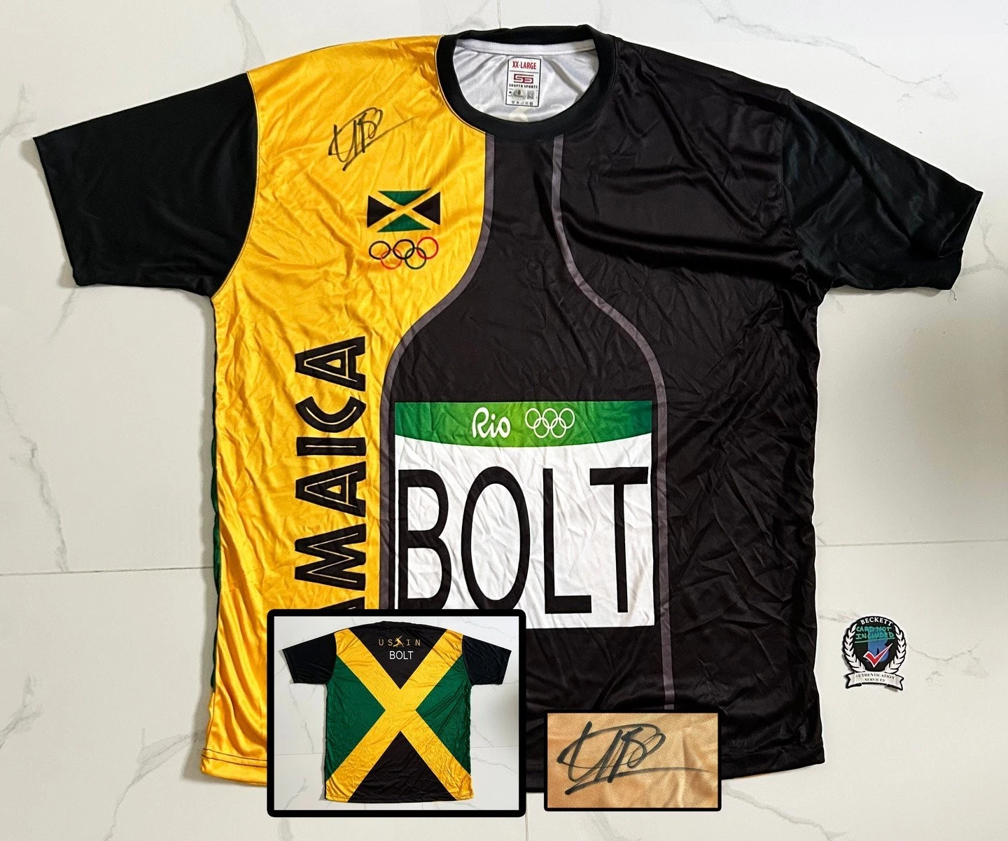 USAIN BOLT SIGNED JERSEY 2016 RIO OLYMPICS FASTEST MAN ALIVE BECKETT BAS COA COLLECTIBLE MEMORABILIA