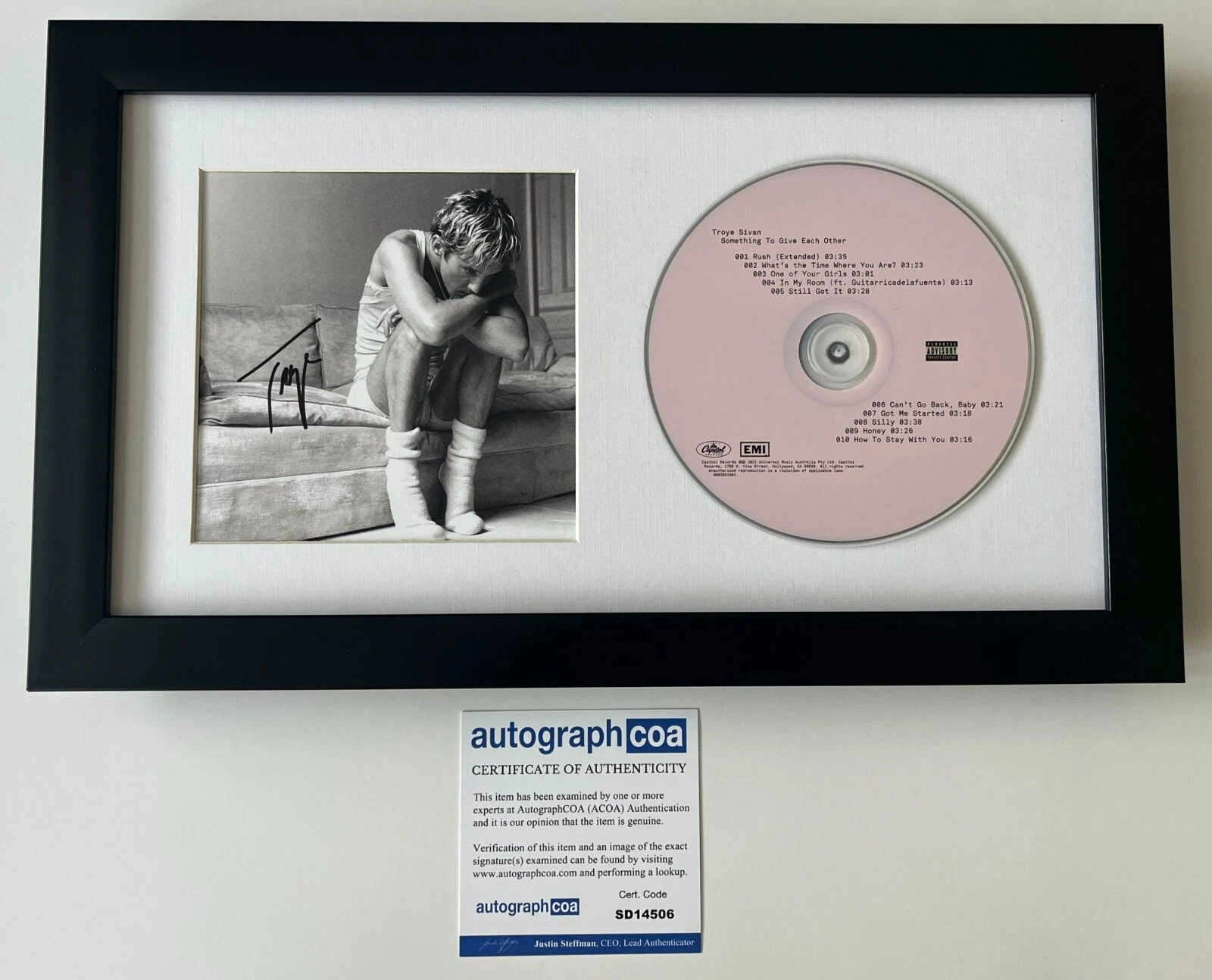 TROYE SIVAN SIGNED SOMETHING TO GIVE EACH OTHER FRAMED CD w/ AUTOGRAPH ACOA COA