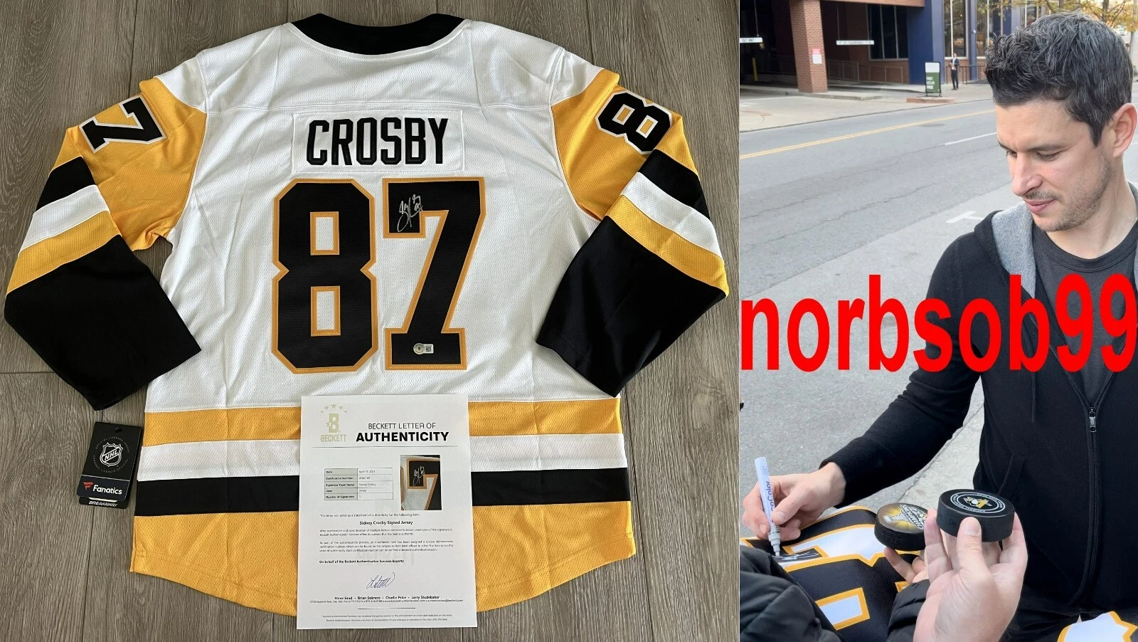 SIDNEY CROSBY SIGNED AUTHENTIC L PENGUINS JERSEY w/EXACT VIDEO PROOF BECKETT COA