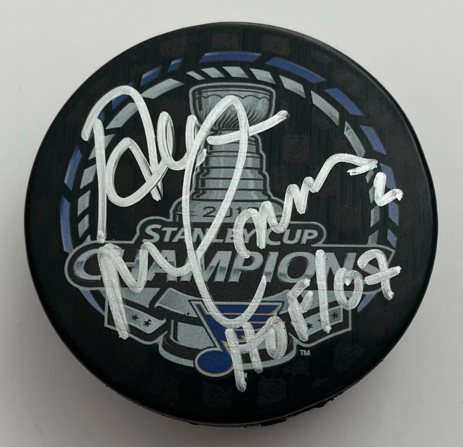 AL MACINNIS SIGNED ST LOUIS BLUES 2019 STANLEY CUP PUCK W/PROOF & BECKETT COA COLLECTIBLE MEMORABILIA