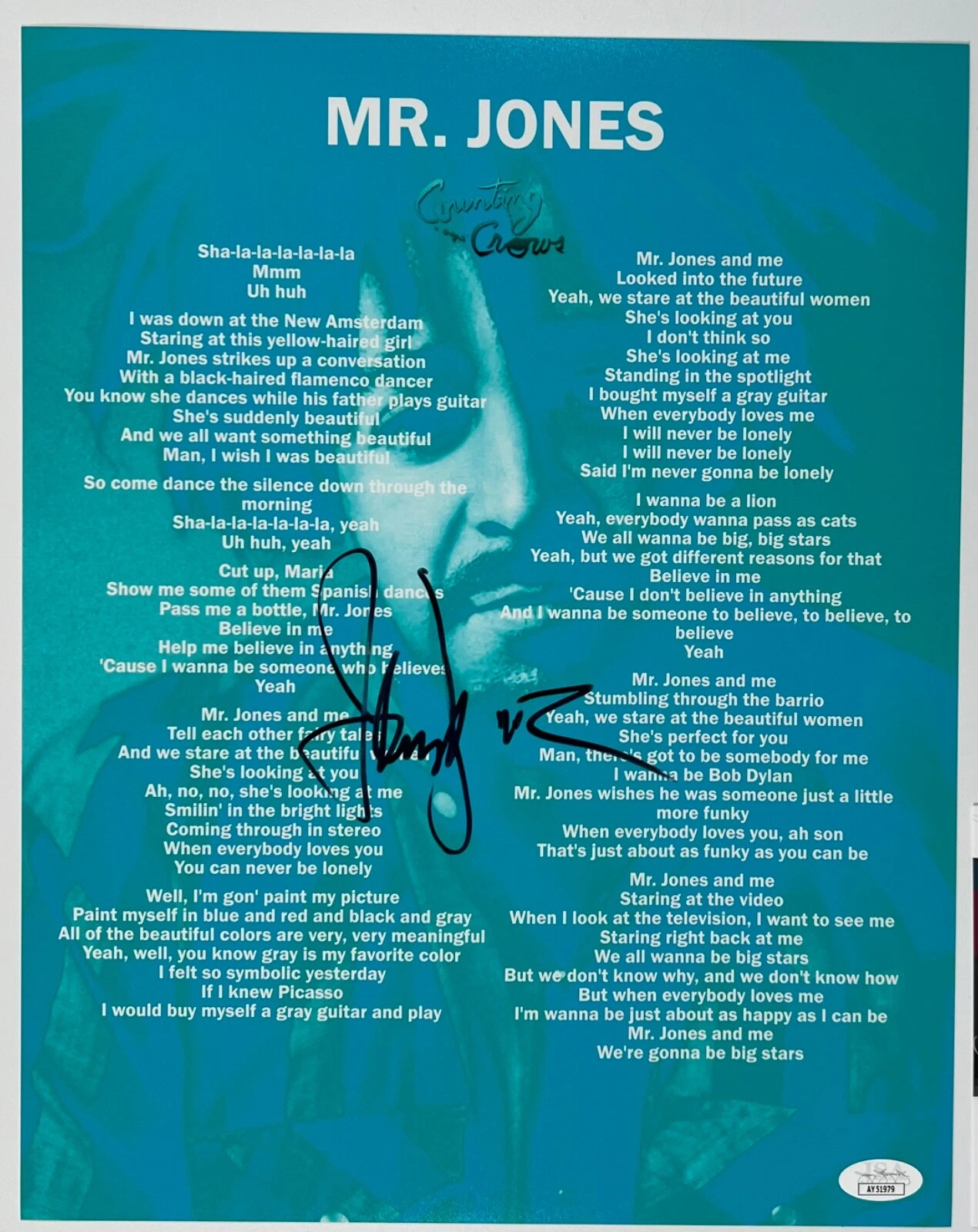 Adam Duritz Counting Crow Signed JSA Autograph Lyric Sheet Mr. Jones