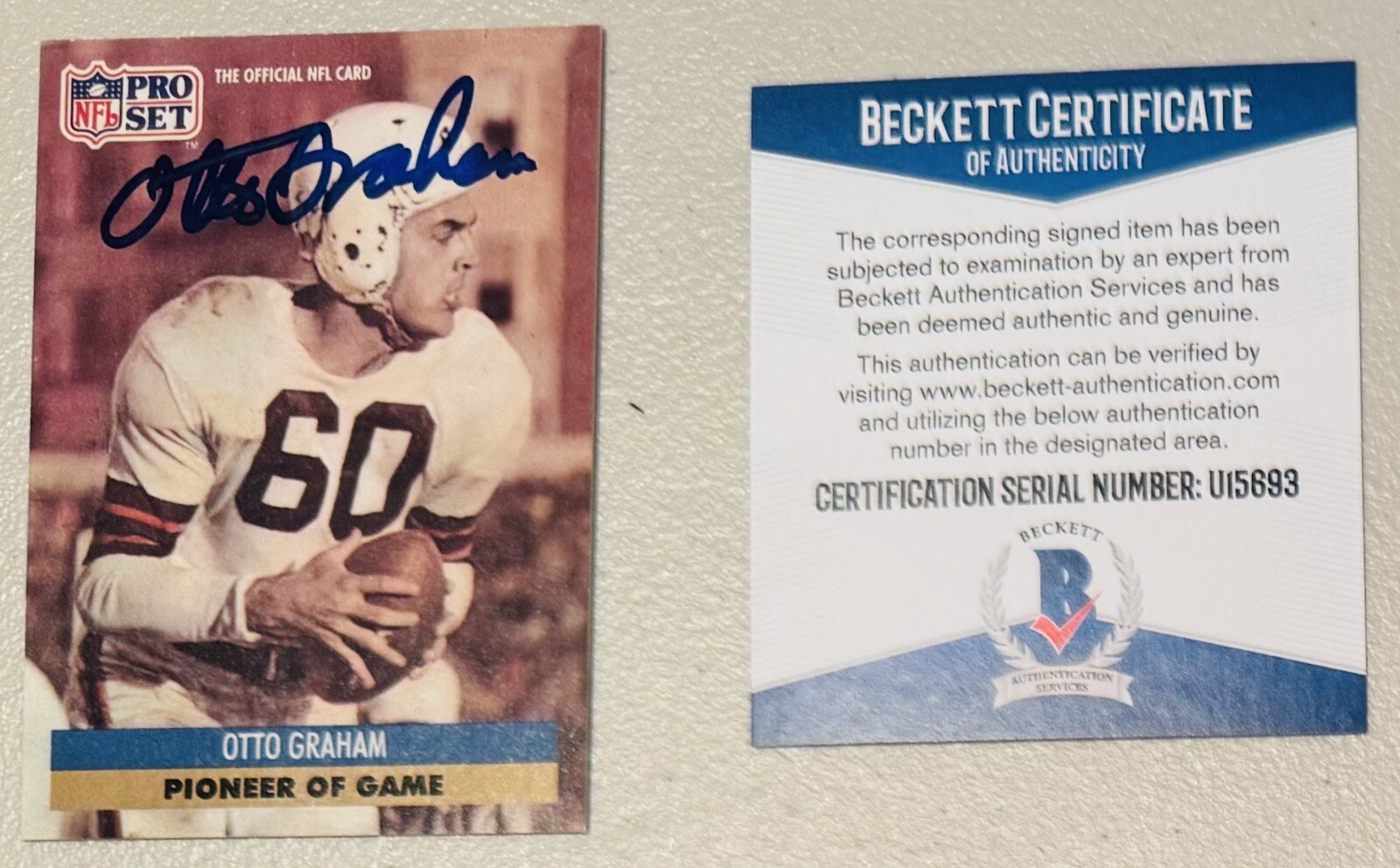 Otto Graham Signed Autographed 1991 Pro Set Card #4 BAS Beckett Certified