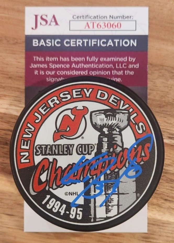 Ken Daneyko Signed 1994-95 Stanley Cup Champions Puck JSA COA #AT63060 NJ Devils