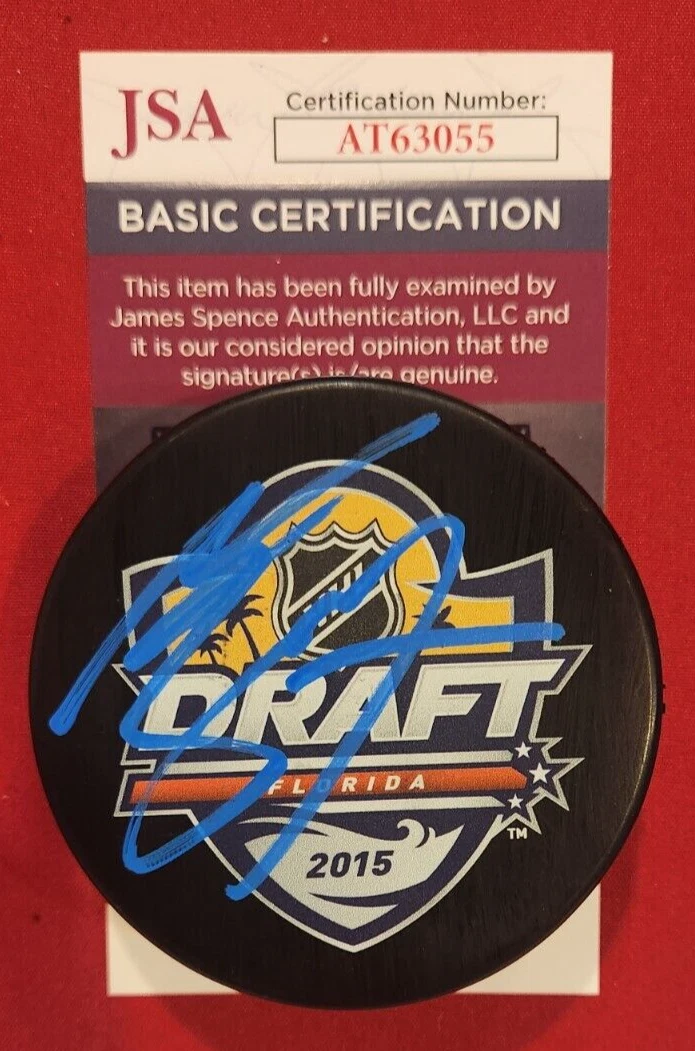 Mathew Barzal Signed 2015 NHL Draft Puck w/ JSA COA #AT63055 New York Islanders