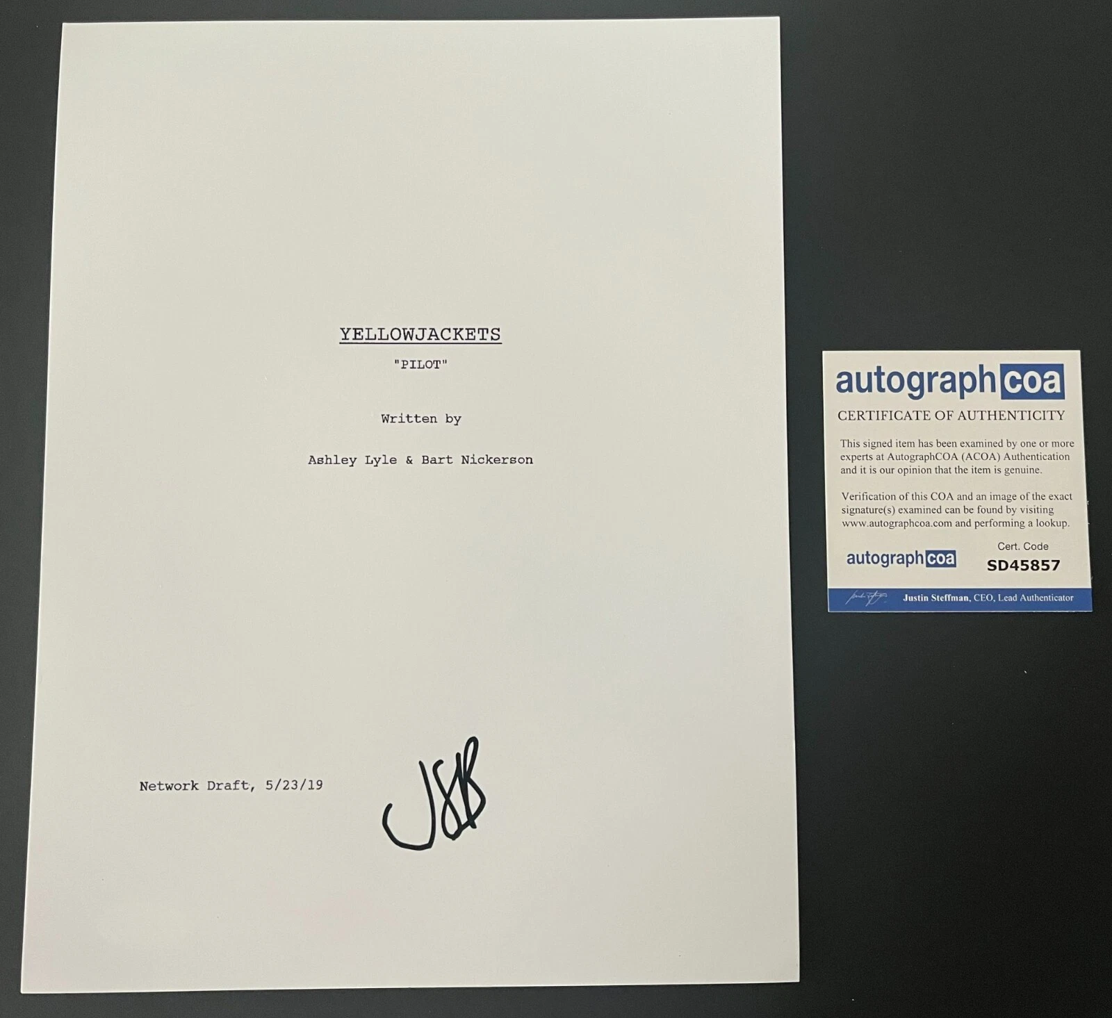 JASMIN SAVOY BROWN SIGNED YELLOWJACKETS PILOT SCRIPT w/PROOF & AUTOGRAPH COA