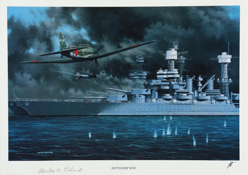 STANLEY KALINA HAND SIGNED BATTLESHIP ROW PRINT STAN STOKES PEARL HARBOR 12/7/41