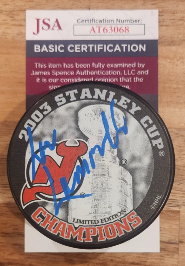 Lou Lamoriello Signed 2003 Stanley Cup Champions Puck w/ JSA COA NJ Devils B