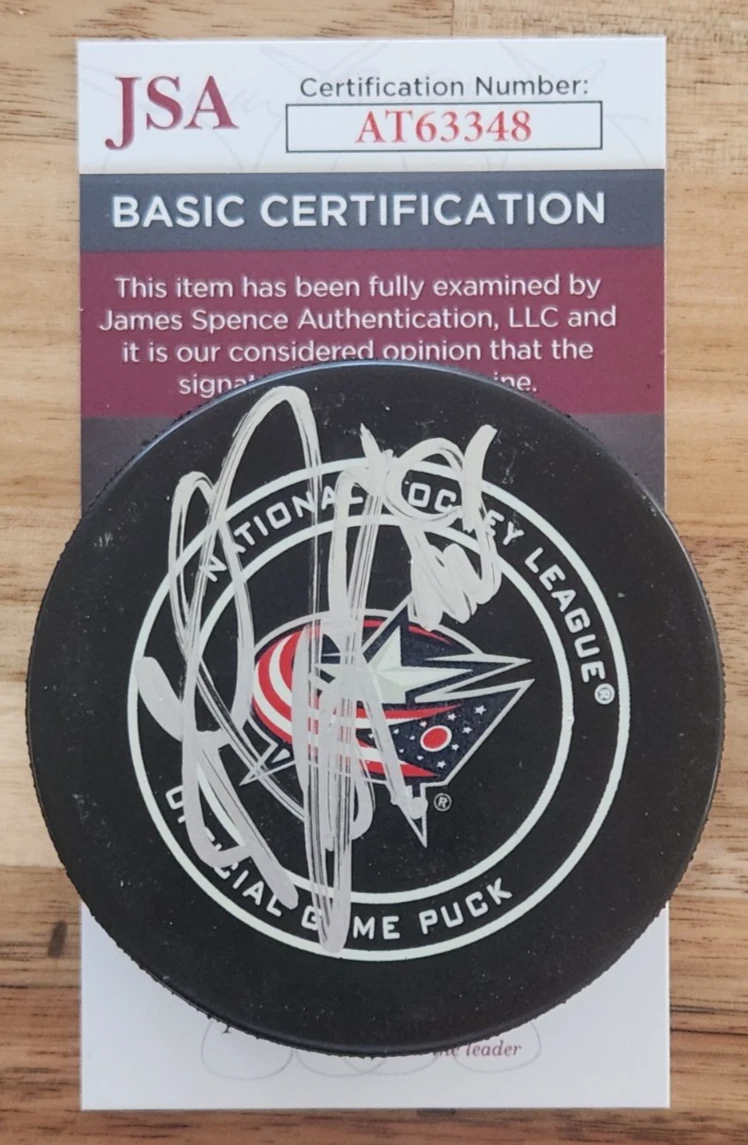 Elvis Merzlikins Signed Official NHL Game Puck w JSA COA Columbus Blue Jackets 2