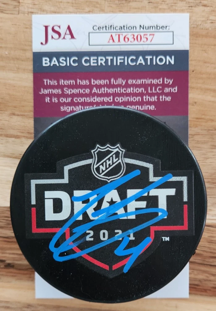 Cole Sillinger Signed 2021 NHL Draft Puck JSA COA #AT63057 Columbus Blue Jackets