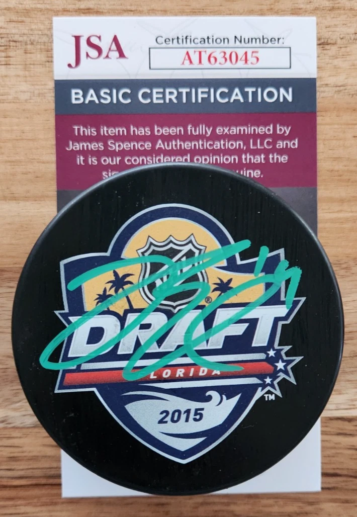 Joel Eriksson Ek Signed 2015 NHL Draft Puck w/ JSA COA #AT63045 Minnesota Wild